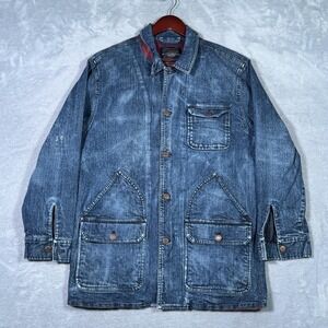 Pendleton Coat Mens Large Blue Denim Plaid Lined Barn Workwear Jacket Chore